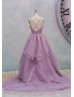 Light Purple Beaded Organza Cross Back Prom Dress